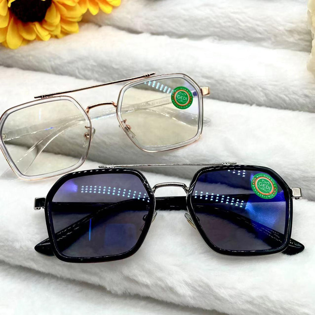 แว่นตาปรับแสงแฟชั่น สายตาปกติ รุ่น 2225Auto ออกแดดเปลี่ยนสีได้กรองแสงสีฟ้า Photochromic blue filter