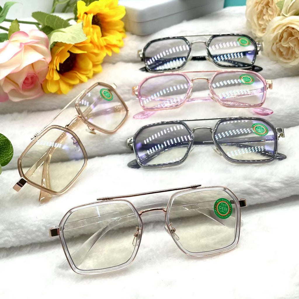 แว่นตาปรับแสงแฟชั่น สายตาปกติ รุ่น 2225Auto ออกแดดเปลี่ยนสีได้กรองแสงสีฟ้า Photochromic blue filter