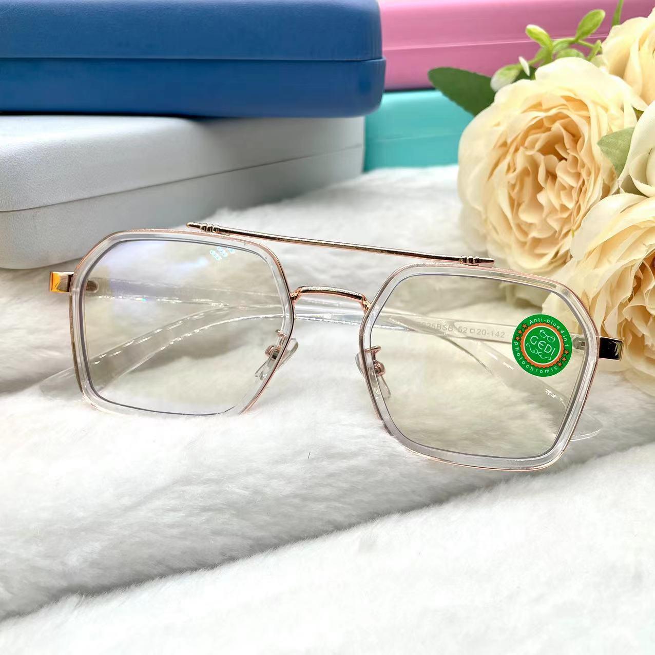 แว่นตาปรับแสงแฟชั่น สายตาปกติ รุ่น 2225Auto ออกแดดเปลี่ยนสีได้กรองแสงสีฟ้า Photochromic blue filter