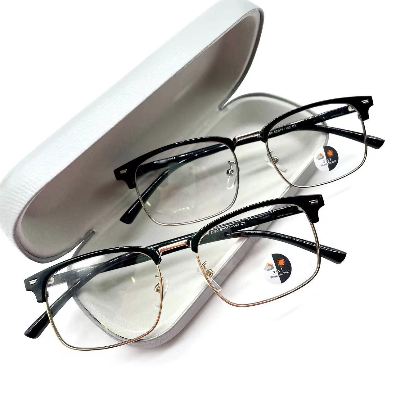 แว่นตาปรับแสงออโต้ รุ่น 2990Auto ทรงเหลี่ยมกรอบพลาสติก+โลหะ Photochromic blue filter เลนส์เปลี่ยนสีได้เมื่อออกแดด มีให้เลือก2สี ไม่รวมอุปกรณ์