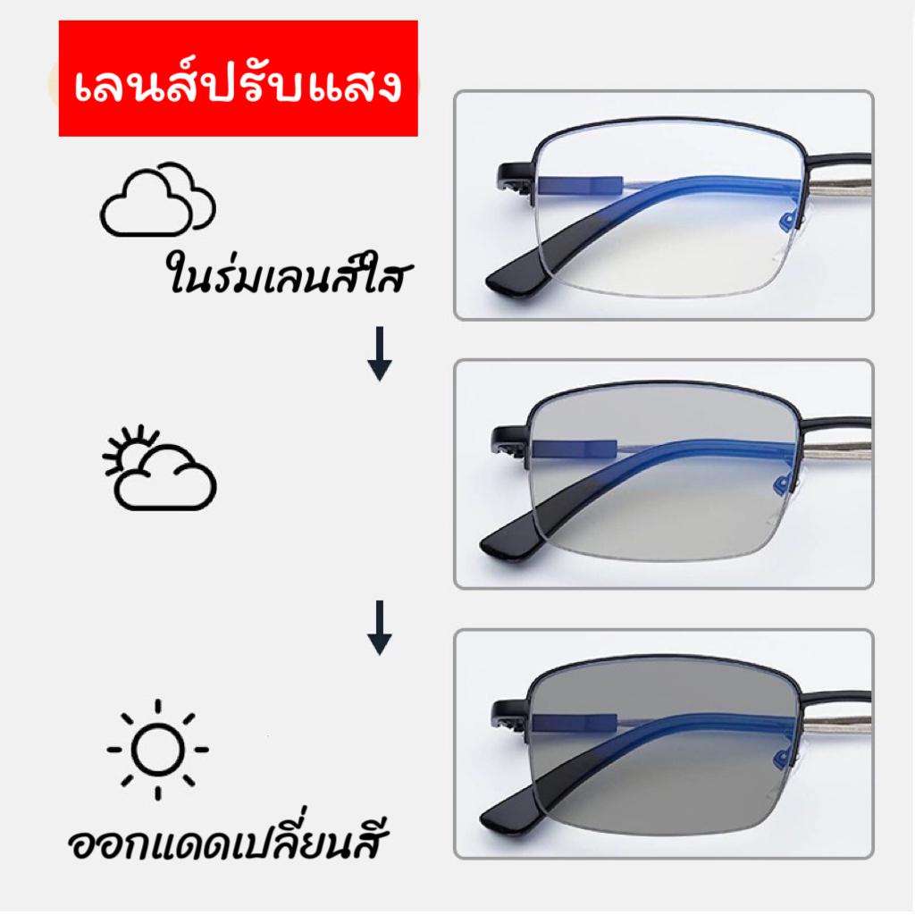 แว่นตาสายตายาว ออกแดดเปลี่ยนสีเลนส์โปรเกรสซีฟปรับแสง รุ่น 1003Auto