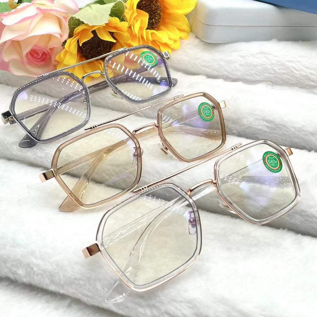 แว่นตาปรับแสงแฟชั่น สายตาปกติ รุ่น 2225Auto ออกแดดเปลี่ยนสีได้กรองแสงสีฟ้า Photochromic blue filter