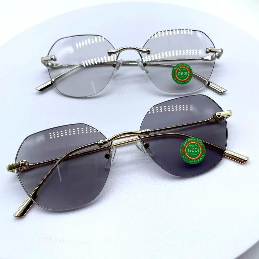 แว่นตาปรับแสงออโต้ รุ่น 6016Autoกรอบลอยไร้ขอบขาโลหะโดดเด่นสุดๆ Photochromic blue filter เลนส์เปลี่ยนสีได้เมื่อออกแดด มีให้เลือก2สี ไม่รวมอุปกรณ์