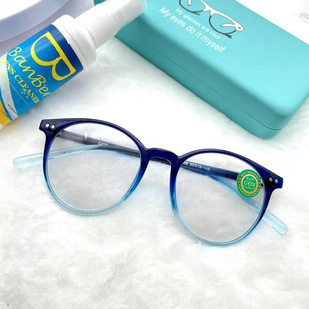 แว่นตาปรับแสงออโต้ รุ่น 2498Auto ทรงหยดน้ำเล็กงานเข้าใหม่สีสวยใส่แล้วหน้าสวย Photochromic blue filter เลนส์เปลี่ยนสีได้เมื่อออกแดด กรอบพลาสติก มีให้เลือก5สี ไม่รวมอุปกรณ์
