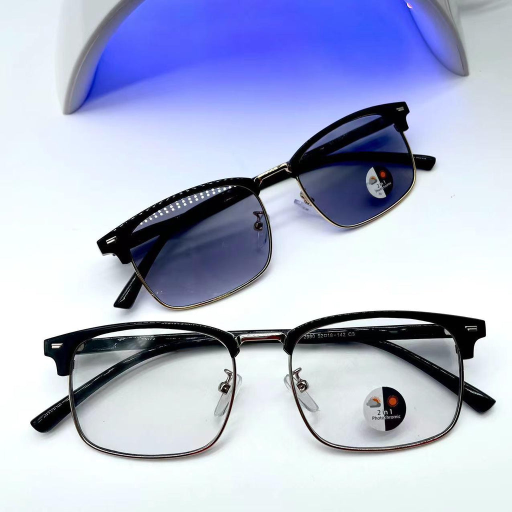 แว่นตาปรับแสงออโต้ รุ่น 2990Auto ทรงเหลี่ยมกรอบพลาสติก+โลหะ Photochromic blue filter เลนส์เปลี่ยนสีได้เมื่อออกแดด มีให้เลือก2สี ไม่รวมอุปกรณ์
