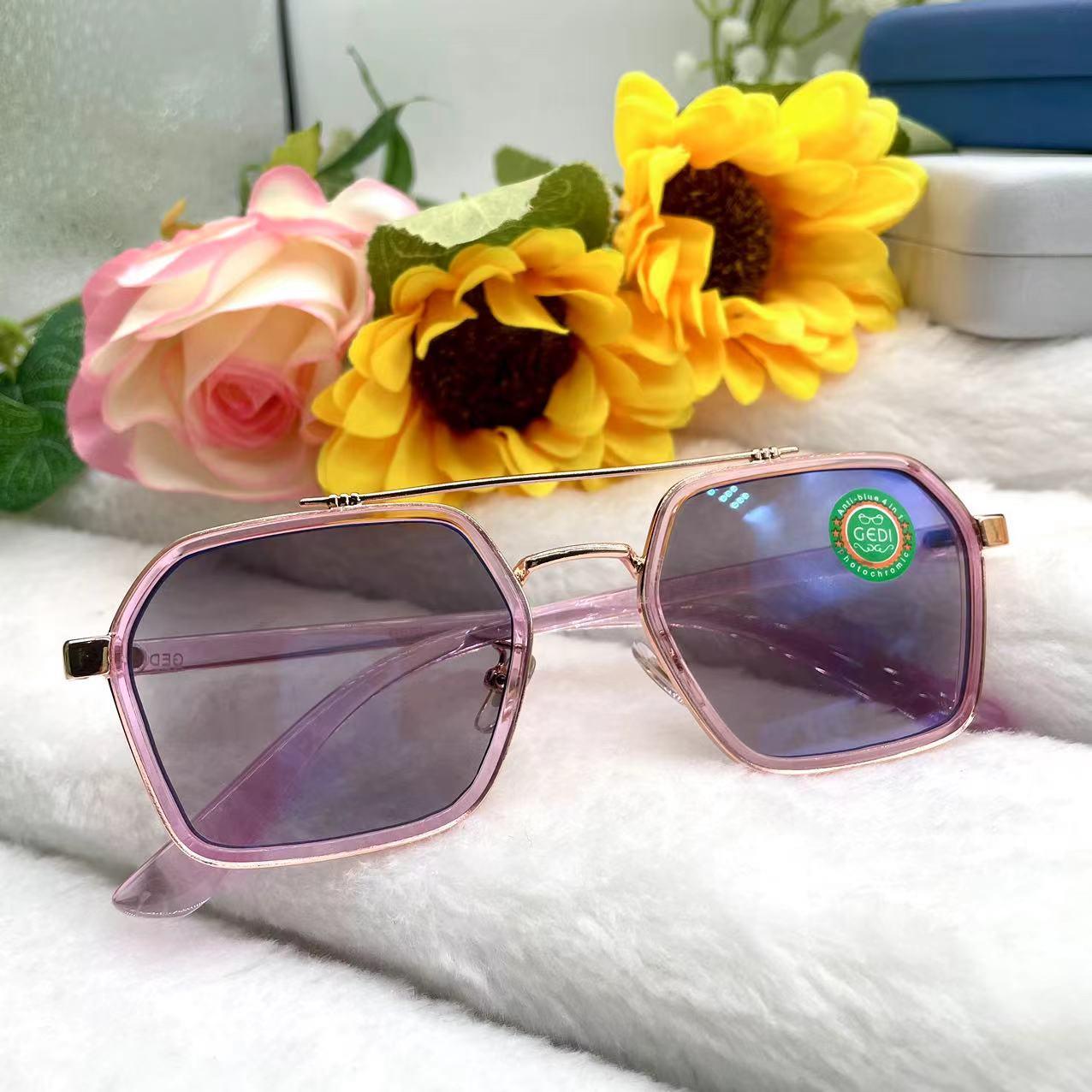 แว่นตาปรับแสงแฟชั่น สายตาปกติ รุ่น 2225Auto ออกแดดเปลี่ยนสีได้กรองแสงสีฟ้า Photochromic blue filter